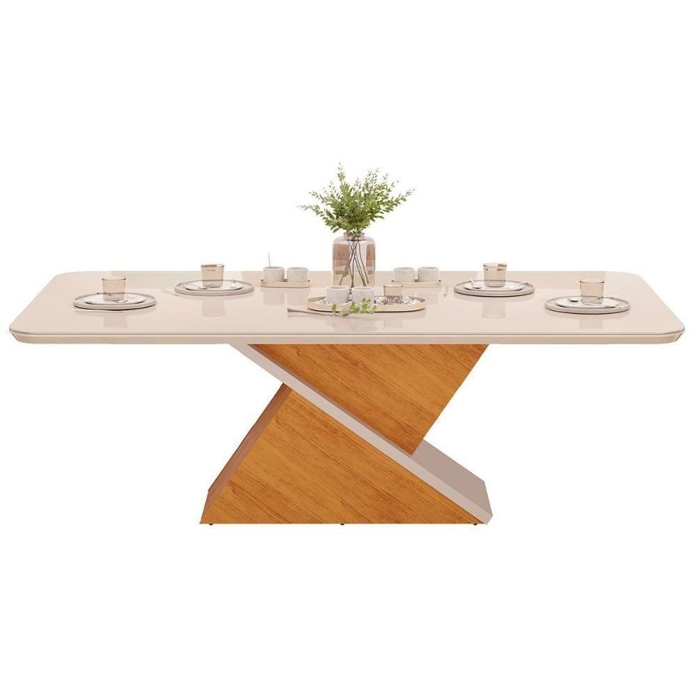 Sala de Jantar Completa Zafira Tampo Madeirado c/ Vidro Curvo 200x100cm e 8 Cadeiras Jade Cedro/Off White - Suede Lunar - DJ Móveis - 5