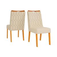 Sala de Jantar Completa Zafira Tampo Madeirado c/ Vidro Curvo 200x100cm e 8 Cadeiras Bia Cedro/Off White - Freijo/Linho Neve - DJ Móveis