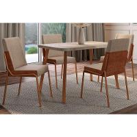 Sala de Jantar Completa Stellar 1598 Aço c/ Tampo Madeirado 120x80cm e 4 Cadeiras Hug Rose/Petra - Rose/Areia -  Caramelo - Carraro - 1