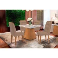 Sala de Jantar Completa Luna c/ Tampo Madeirado Vidro Canto Curvo 90x90cm e 4 cadeiras Imperatriz Imbuia/Off White - Suede Capuccino - Rufato - 1