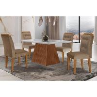 Sala de Jantar Completa Luna c/ Tampo Madeirado Vidro Canto Curvo 120x80cm e 4 cadeiras Imperatriz Imbuia/Off White - Suede Capuccino - Rufato - 1