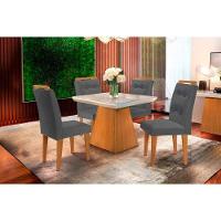 Sala de Jantar Completa Luna c/ Tampo Madeirado c/ Vidro Canto Curvo 90x90cm e 4 cadeiras Imperatriz Imbuia/Off White - Suede Grafite - Rufato - 1