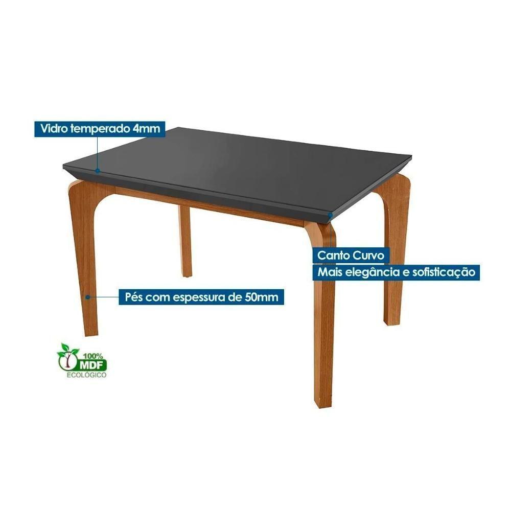 Sala de Jantar Completa Londrina c/ Tampo Madeirado c/ Vidro Canto Curvo 120x80cm e 4 cadeiras Imperatriz Imbuia/Off White - Suede Grafite - Rufato - 2