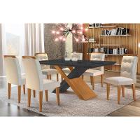 Sala de Jantar Completa Imperatriz Tampo Madeirado c/ Vidro Curvo 180x90 e 6 Cadeiras Imperatriz Imbuia/Grafite - Suede Creme - Rufato - 1