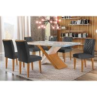 Sala de Jantar Completa Imperatriz Tampo Madeirado c/ Vidro Canto Curvo 180x90 e 6 Cadeiras Jade Imbuia/Off White - Suede Grafite - Rufato - 1