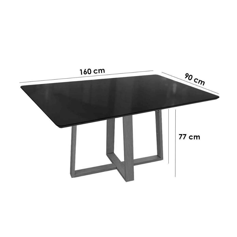 Sala de Jantar Completa Elma Tampo Madeirado c/ Vidro 90x160cm e 6 Cadeiras Lola Carvalho/Preto fosco/Vidro preto - Linho Cinza - Kappesberg - 4