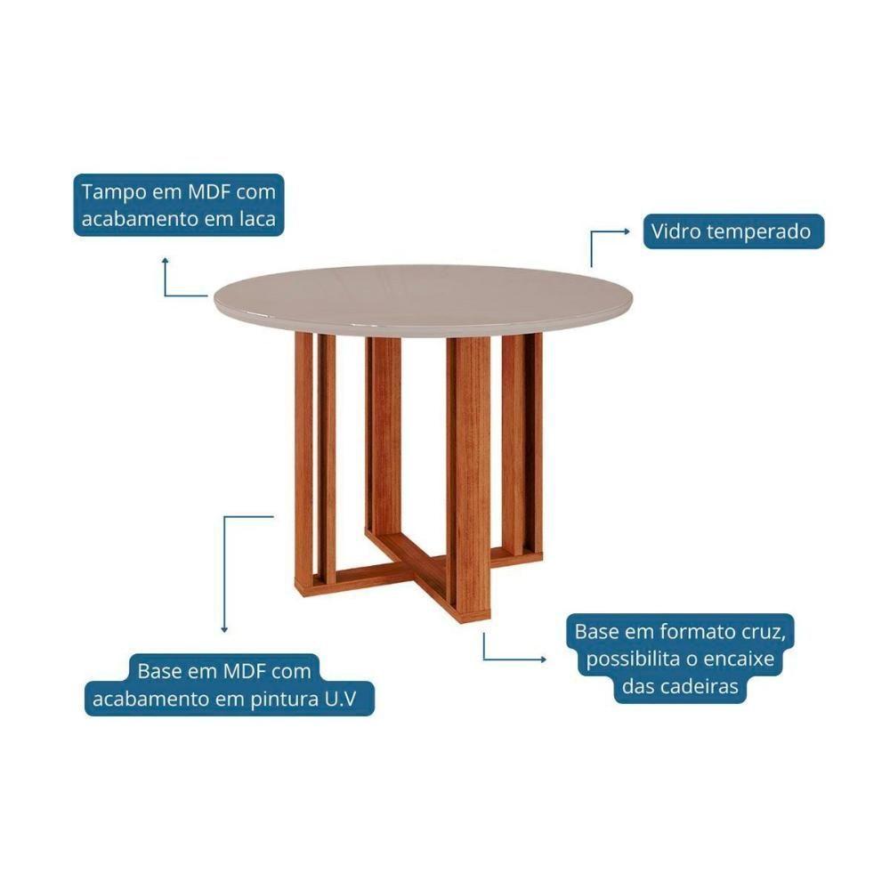 Sala de Jantar Completa Flora c/ Tampo Madeirado c/ Vidro 109cm e 4 Cadeiras Nicole Cinamomo/Off White - Savana/Nature-Suede Nude - Cimol - 3