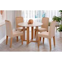 Sala de Jantar Completa Flora c/ Tampo Madeirado c/ Vidro 109cm e 4 Cadeiras Nicole Cinamomo/Off White - Savana/Nature-Suede Nude - Cimol - 1