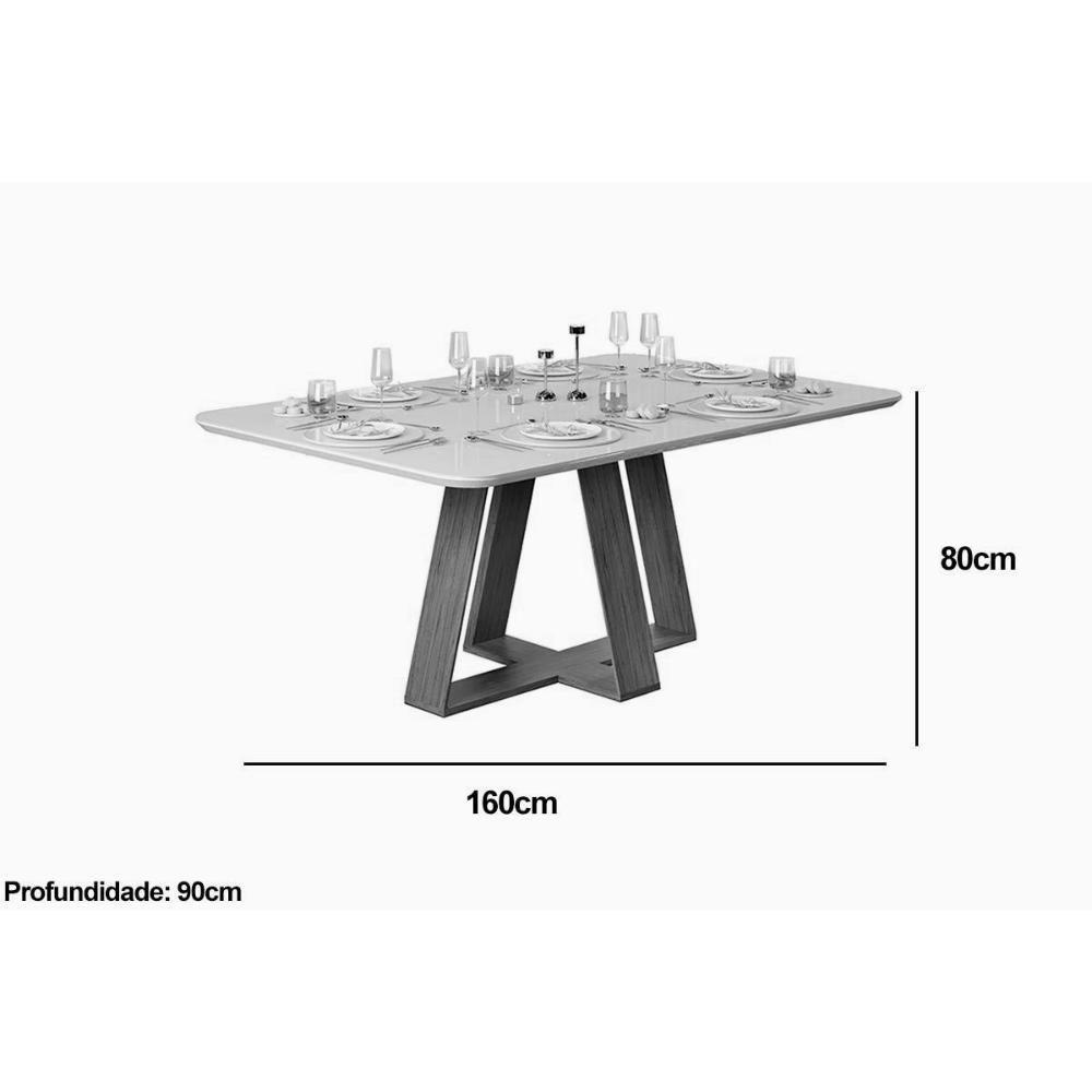 Sala de Jantar Completa Celeste Tampo Madeirado c/ Vidro Retangular 160x90cm e 6 Cadeiras Talia Freijo/Off White - Suede Creme - DJ Móveis - 2
