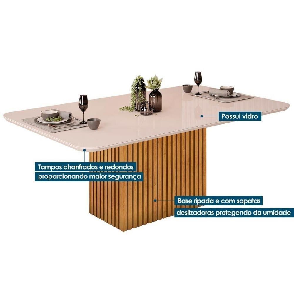 Sala de Jantar Completa Canes Tampo Madeirado c/ Vidro Curvo 200x100cm e 8 Cadeiras Julia Freijo/Off White - Suede Kraft - DJ Móveis - 3