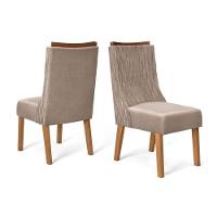 Sala de Jantar Completa Zafira Tampo Madeirado c/ Vidro Curvo 200x100cm e 8 Cadeiras Jade Cedro/Off White - Suede Kraft - DJ Móveis