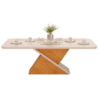 Sala de Jantar Completa Zafira Tampo Madeirado c/ Vidro Curvo 200x100cm e 8 Cadeiras Jade Cedro/Off White - Suede Kraft - DJ Móveis - 5