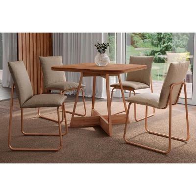 Sala de Jantar Completa Átria 1593 Aço c/ Tampo Madeirado 90x90cm e 4 Cadeiras Soft Rose/Freijó/Nogal - Rose/Areia - Carraro