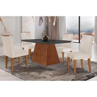 Sala de Jantar Completa Luna c/ Tampo Madeirado c/ Vidro Canto Curvo 120x80cm e 4 cadeiras Jade Imbuia/Grafite - Suede Creme - Rufato - 1