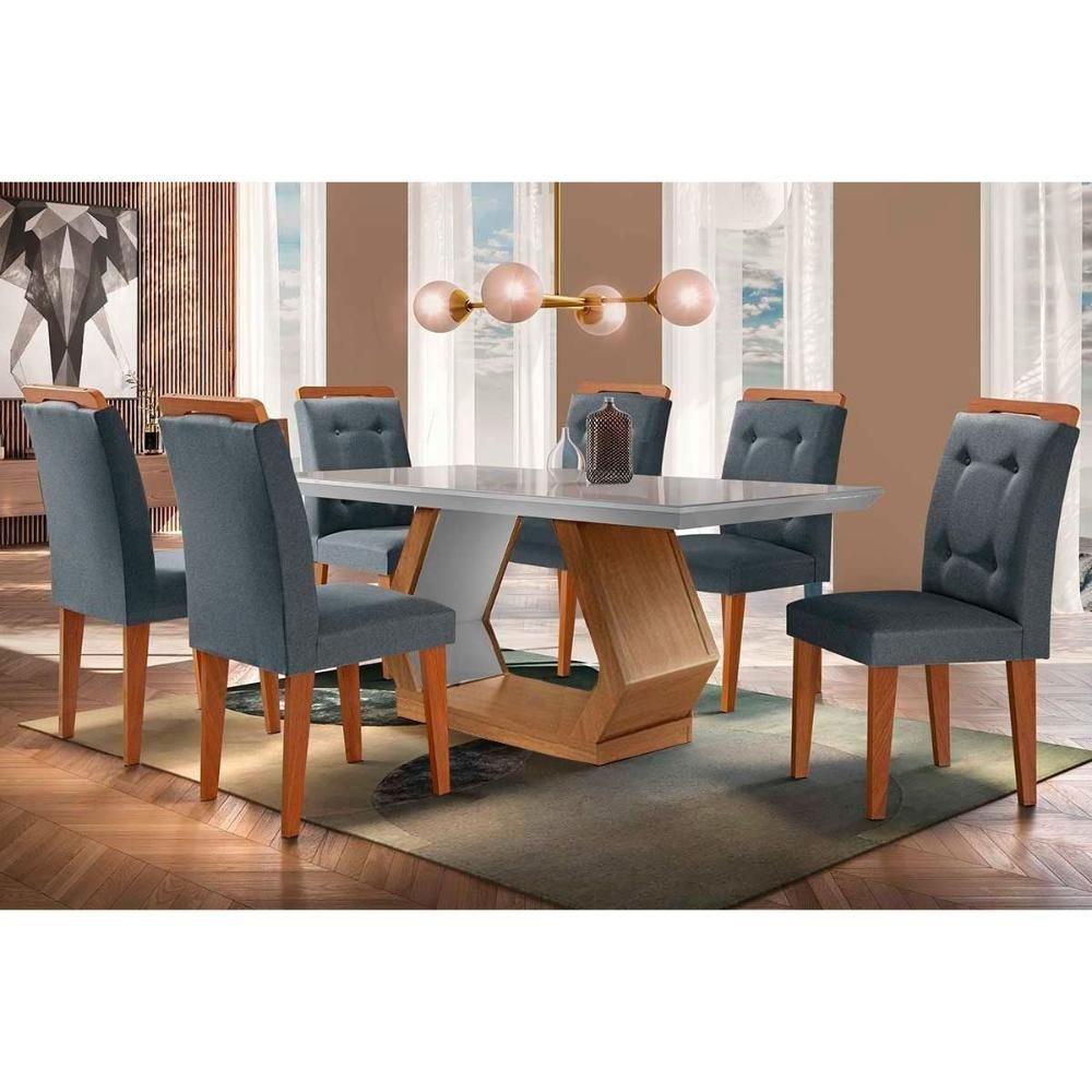 Sala de Jantar Completa Alvorada Tampo Madeirado c/ Vidro Canto Reto 180x90cm e 6 Cadeiras Imperatriz Imbuia/Off White - Suede Grafite - Rufato - 1