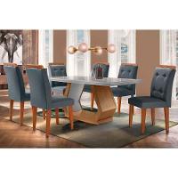 Sala de Jantar Completa Alvorada Tampo Madeirado c/ Vidro Canto Reto 180x90cm e 6 Cadeiras Imperatriz Imbuia/Off White - Suede Grafite - Rufato - 1