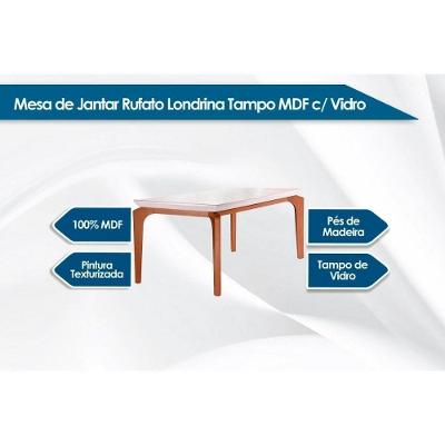 Sala de Jantar Completa Londrina c/ Tampo Madeirado c/ Vidro Canto Reto 120x80cm e 4 cadeiras Imperatriz Imbuia/Off White - Suede Creme - Rufato