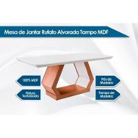 Sala de Jantar Completa Alvorada c/ Tampo Madeirado Canto Reto 180x90cm e 6 Cadeiras Londrina Imbuia/Off White - Suede Capuccino - Rufato