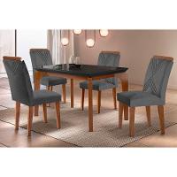 Sala de Jantar Completa Londrina c/ Tampo Madeirado Vidro Canto Reto 120x80cm e 4 cadeiras Amsterdã Imbuia/Grafite - Linho Grafite - Rufato - 1