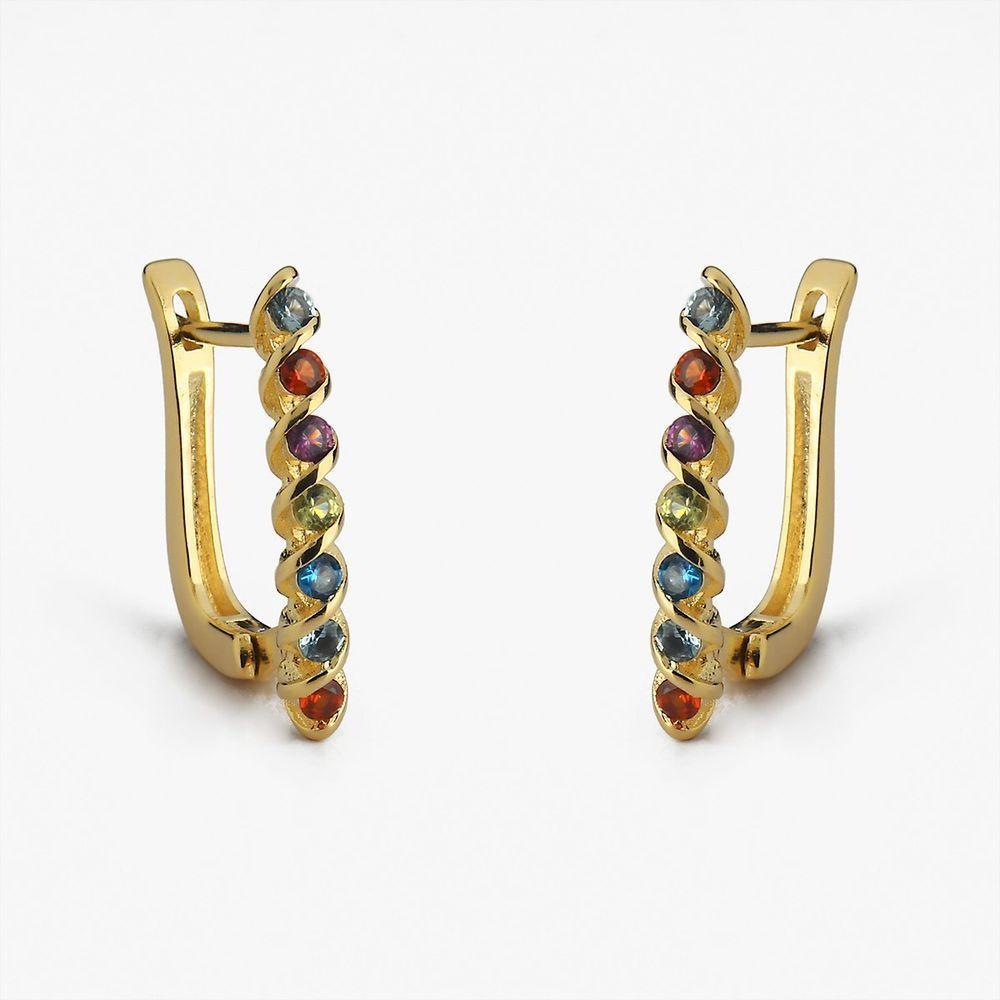 Brinco Argola Retangulares Com Pedras Zircônia Banhado A Ouro 18k - 1