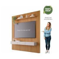 Home p/TV até 65 Pol Maragogi c/Bancada e Prateleira Ripado 185x220cm Nature/Off White - Permóbili - 5