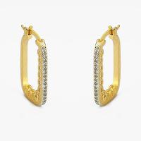 Brinco Argola Retangular Folheada A Ouro 18k Metade Cravejada Com Zircônia - 1