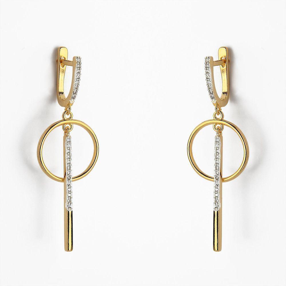 Brinco Argola Com Círculo E Palito Cravejado Banhado A Ouro 18k - 1