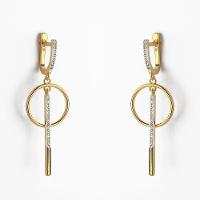 Brinco Argola Com Círculo E Palito Cravejado Banhado A Ouro 18k - 1