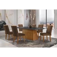 Sala de Jantar Completa Luna c/ Tampo Vidro Canto Curvo 180x90cm e 6 cadeiras Londrina Imbuia/Grafite - Suede Marrom - Rufato - 1