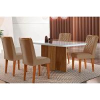 Sala de Jantar Completa Berlim c/ Tampo Madeirado Vidro Canto Curvo 120x80cm e 4 Cadeiras Jade Imbuia/Off White - Suede Capuccino - Rufato - 1