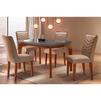 Sala de Jantar Completa Londrina c/ Tampo Madeirado Vidro Canto Curvo 120x80cm e 4 cadeiras Londrina Imbuia/Grafite - Veludo Capuccino - Rufato - 1