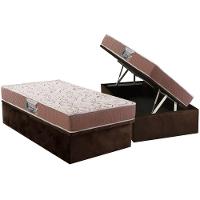 Conjunto Box Baú Solteiro: Colchão Espuma Herval Compact AG 65 / Durabilli Bordado Double Side + Base CRC Suede Brown (88x188) - 1