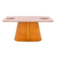 Sala de Jantar Completa Ryze Tampo Madeirado c/ Vidro Curvo 180x100cm e 6 Cadeiras Sofia Cedro/Off White - Ipe/Linho Neve - DJ Móveis - 5