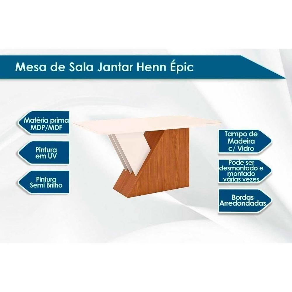 Sala de Jantar Completa Épic SC24 Tampo Madeirado c/ Vidro Canto Curvo 160x90cm e 6 Cadeiras Vita Nature/Veludo Light Bege - Henn - 4