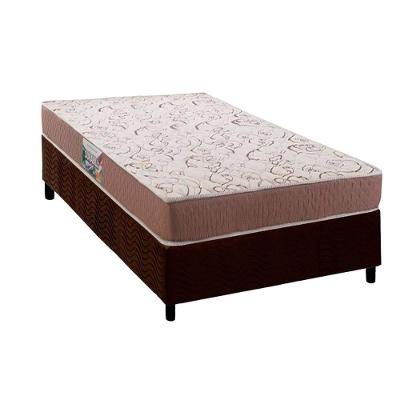 Conjunto Box Solteiro: Colchão Anatômico Herval Compact AG 65 / Durabilli Bordado Double Side + Base CRC Suede Brown (88x188)