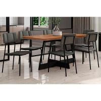 Sala de Jantar Completa Átria 1592 Aço c/ Tampo Madeirado 160x90cm e 6 Cadeiras Lou Preto/Nogal - Preto/Grafite - Carraro - 1