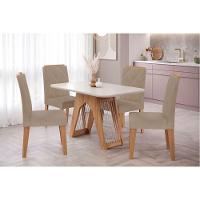 Sala de Jantar Completa Carol Tampo Madeirado c/ Vidro 130x80cm e 4 Cadeiras Fernanda Madeirado/Suede Joli Capuccino - Cimol - 1