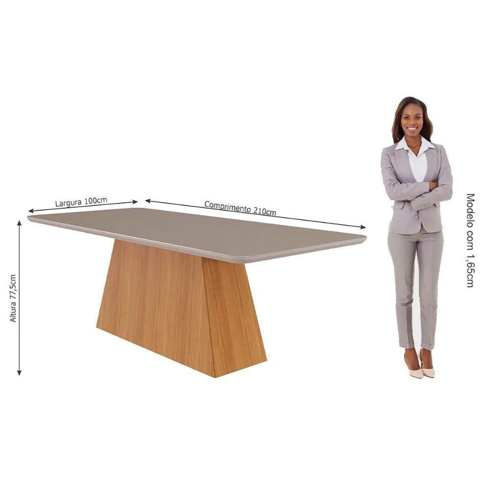 Sala de Jantar Completa Helena c/ Tampo Madeirado c/ Vidro 210x100 cm e 8 Cadeiras Clarice Nature-Madeirado/Linho Bege - Cimol - 4