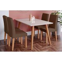 Sala de Jantar Completa Adele Madeira Maciça c/ Tampo Madeirado c/ Vidro 130x80cm e 4 Cadeiras Maia Nature/Suede Mascavo Chocolate - Cimol - 1