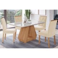 Sala de Jantar Completa Ágata Tampo Madeirado c/ Vidro 130x80cm e 4 Cadeiras Fernanda Nature-Madeirado/Suede Nude Bege - Cimol - 1
