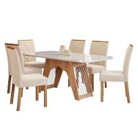 Sala de Jantar Completa Carol Tampo Madeirado c/ Vidro 180x90cm e 6 Cadeiras Fernanda Madeirado/Suede Joli Capuccino - Cimol - 9