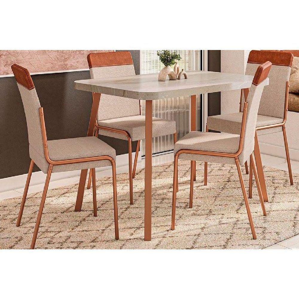 Sala de Jantar Completa Stellar 1598 Aço c/ Tampo Madeirado 120x80cm e 4 Cadeiras Duo Rose/Petra - Rose/Areia - Caramelo - Carraro - 1