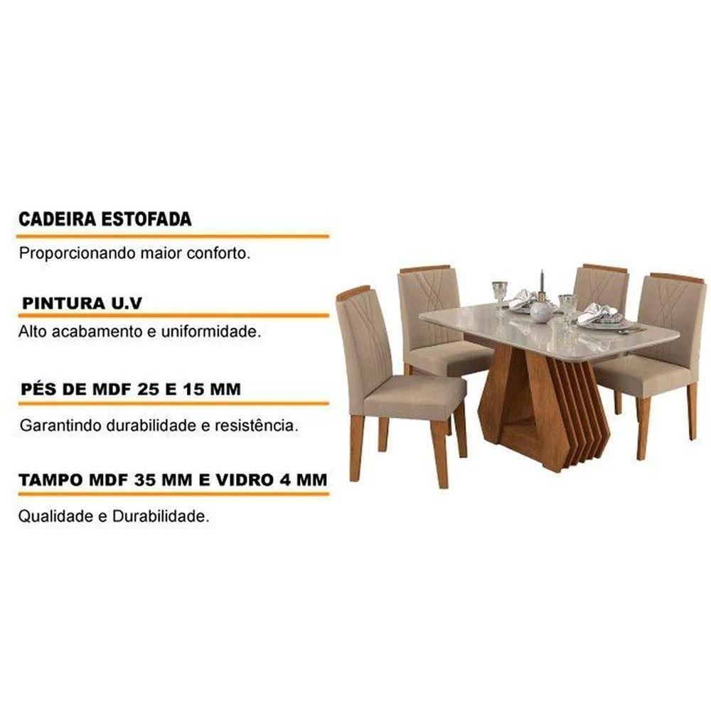 Sala de Jantar Completa Ágata Tampo Madeirado c/ Vidro 130X80 cm e 4 Cadeiras Nicole Savana-Nature/Off White -Suede Nude Bege - Cimol - 2