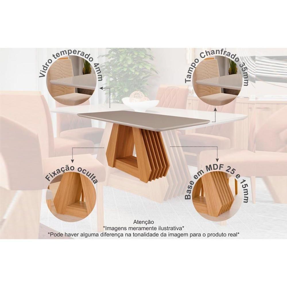 Sala de Jantar Completa Ágata Tampo Madeirado c/ Vidro 130X80 cm e 4 Cadeiras Nicole Savana-Nature/Off White -Suede Nude Bege - Cimol - 6