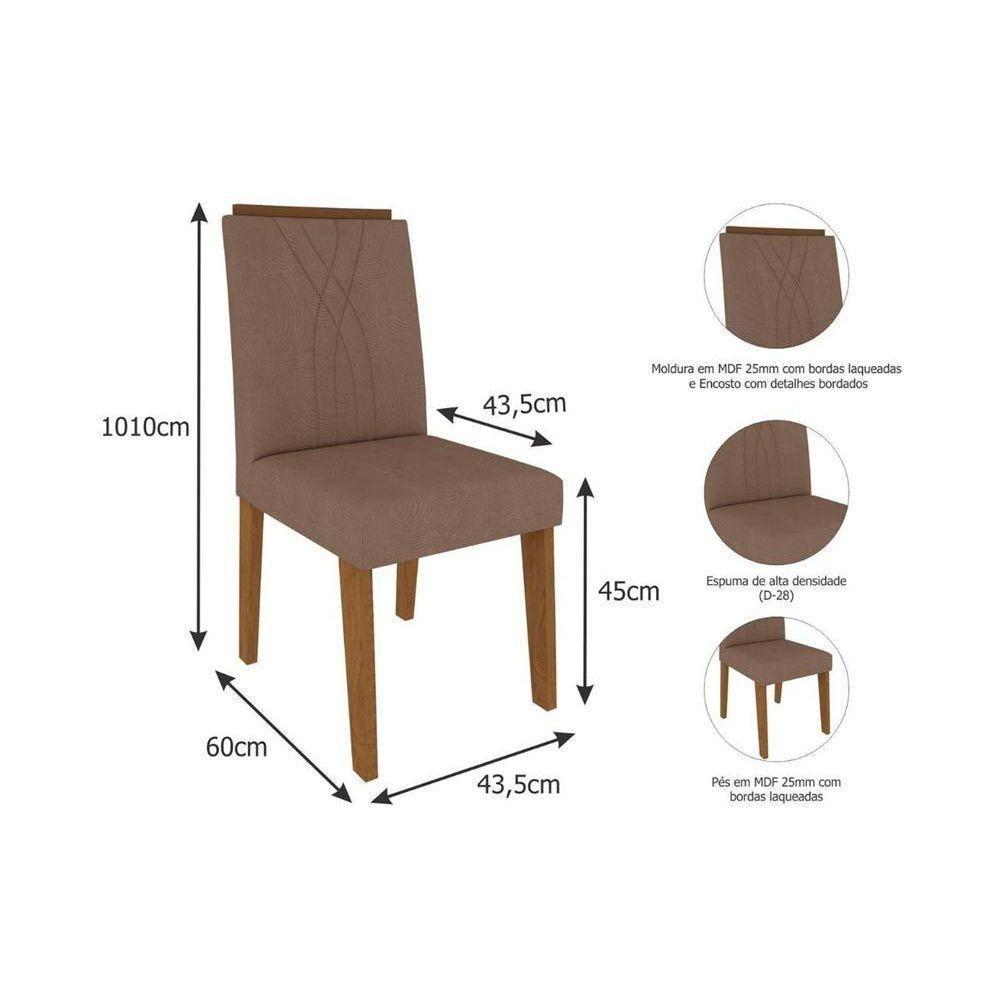 Sala de Jantar Completa Ágata Tampo Madeirado c/ Vidro 130X80 cm e 4 Cadeiras Nicole Savana-Nature/Off White -Suede Nude Bege - Cimol - 7