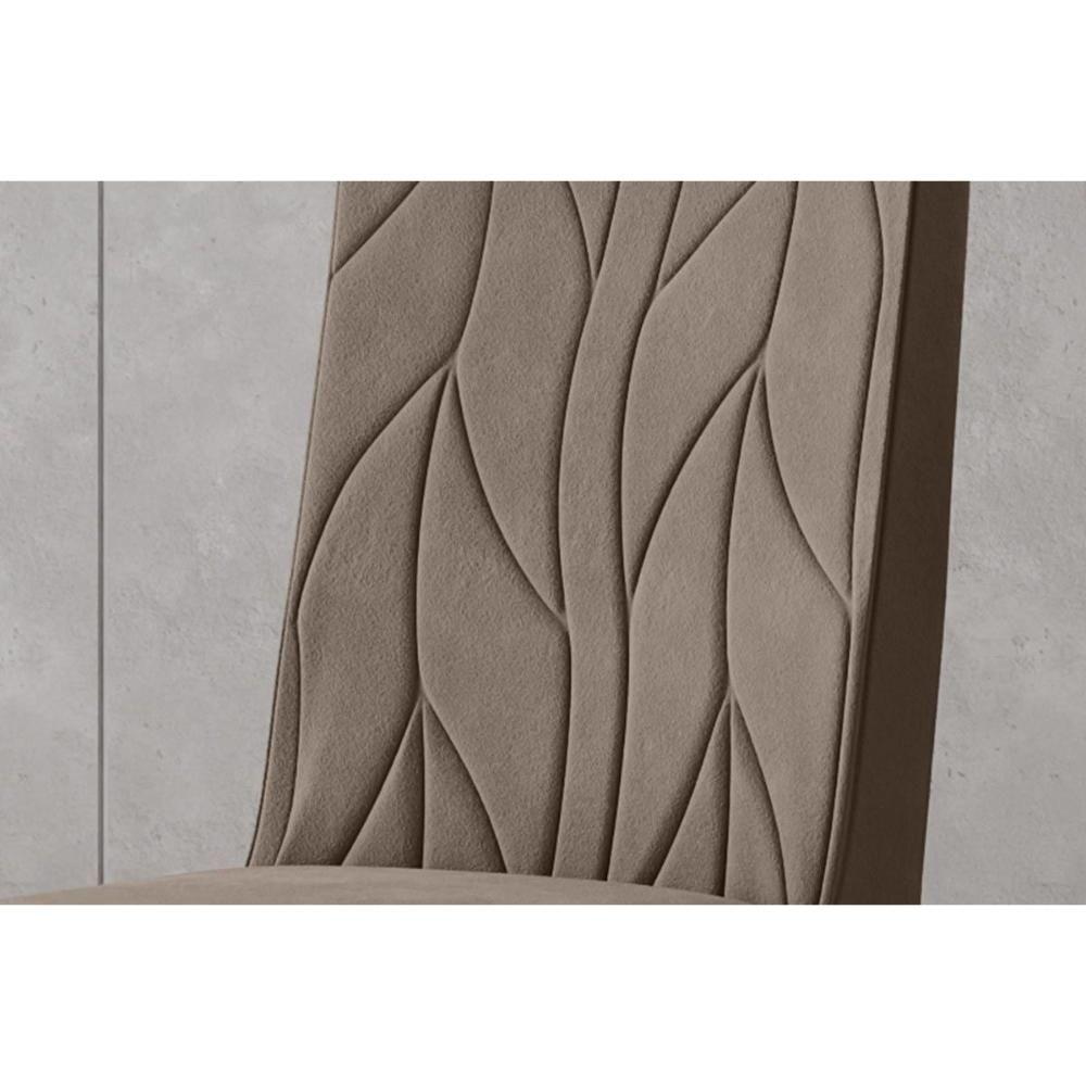 Sala de Jantar Completa Yara c/ Tampo Madeirado c/ Vidro Curvo 160x90cm e 6 Cadeiras Eloa Nature/Suede Light Linho - Henn - 3