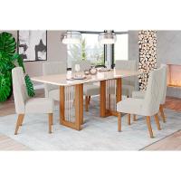 Sala de Jantar Completa Yara c/ Tampo Madeirado c/ Vidro Curvo 160x90cm e 6 Cadeiras Eloa Nature/Suede Light Linho - Henn - 1