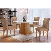 Sala de Jantar Completa Luna c/ Tampo Madeirado Vidro Canto Curvo 90x90cm e 4 cadeiras Londrina Imbuia/Off White - Suede Capuccino - Rufato - 1