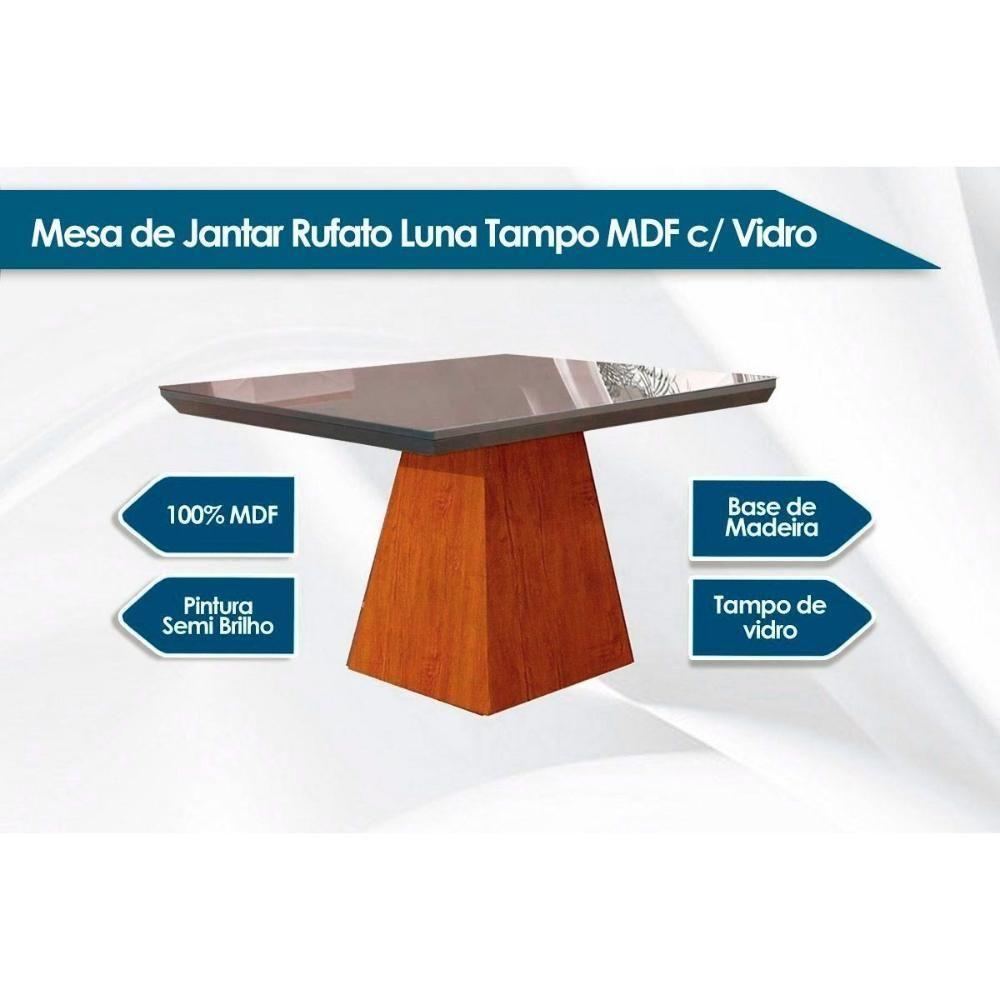 Sala de Jantar Completa Luna c/ Tampo Madeirado Vidro Canto Curvo 90x90cm e 4 cadeiras Londrina Imbuia/Off White - Suede Capuccino - Rufato - 2