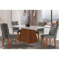 Sala de Jantar Completa Luna c/ Tampo Madeirado c/ Vidro Canto Curvo 120x80cm e 4 cadeiras Jade Imbuia/Off White - Suede Grafite - Rufato - 1